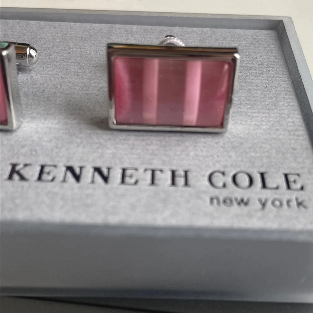 NWT - Kenneth Cole Silver and Pink Cufflinks